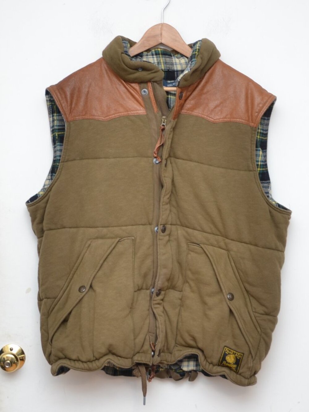 Polo by Ralph Lauren Mens Vest Snap Leather Trim Flannel Lined Indian Patch XXL